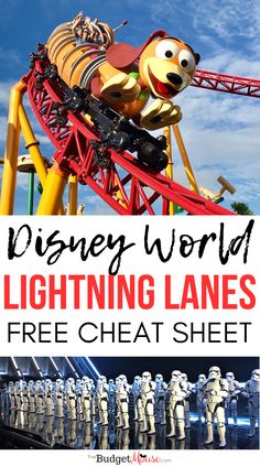 the disney world lightning lanes with text overlay that reads, free cheet sheet