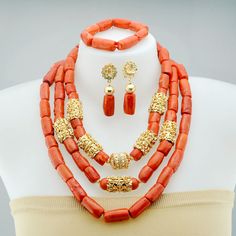 Material:Coral Style: African bead Items included: Necklace / Bracelet / Earring Packing: 1 necklace + 1 bracelet + earring (1 pair)   3. If  the photo are 100% completed reflect of products color ? Sometimes due to lighting environment on taking photo, the different monitor of PC or mobile screen may be a little difference on Color deviation , Which is also quite normal. We insisted real taking photo of products for display. If you have further question, please contact us through&nbsp Elegant Red Beaded Jewelry, Elegant Crystal Jewelry With Gold Beads, Elegant Red Pearl Jewelry, Red Beaded Jewelry For Anniversary, Elegant Crystal Beaded Necklaces With Gold Beads, Gold Beads Crystal Jewelry, Gold Crystal Jewelry With Colorful Beads, Crystal Jewelry With Gold Beads, Gold Beaded Bridal Accessories For Gift