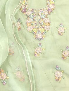 Item Overview ATHARVA Hand Embroidery Salwar Kameez/3D Neck Embroidery/Georgette/Light Green/Hand Embroidery Dupatta/Custom Stitch/Churridar/Anarkali/ Dno. GE9072A Fabric:  * Shirt - Organza silk- 2.5 Mts, Beautiful Neck 3D Hand Embroidery * Dupatta: Organza Silk- Beautiful - Hand Embroidered Dupatta - 2.5 Mts * Salwar: Santoon Silk 2.5 Mts. Excusive Hand Embroidered Party Wear Punjabi Suit. 🌷CUSTOMIZATION (No Extra Charges) * Fabrics Customization: Designs Can be made in different Fabrics. *Co Pista Green Traditional Wear With Floral Embroidery For Spring, Pista Green Straight Kurta With Floral Embroidery, Unstitched Multicolor Organza Anarkali Set, Pista Green Chanderi Kurta With Floral Embroidery, Eid Pista Green Kurta With Floral Embroidery, Spring Pista Green Traditional Wear With Zari Work, Multicolor Organza Anarkali Set For Eid, Pista Green Chanderi Anarkali Set For Spring, Spring Pista Green Chanderi Anarkali Set