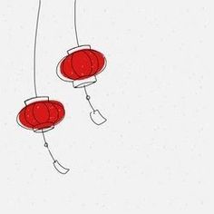 two red lanterns hanging from strings in the air