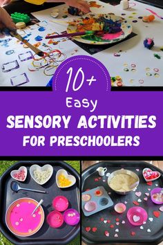 Pin text reads, 10+ easy sensory activities for preschoolers and shows photos of 3 tuff tray ideas. Tuff Tray Ideas Preschool, Sensory Tuff Tray Ideas, Sensory Play For Preschoolers, Preschool Sensory Table, Easy Sensory Activities, Fun Sensory Activities, Play For Preschoolers, Tuff Tray Ideas Toddlers, Tuff Tray Ideas