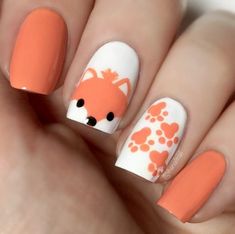 Fox Gel Nails, Animal Themed Nails, Fox Nails Designs, Kids Nails Cute Simple, Animal Nail Designs, Fox Nails, Preppy Accessories, Unghie Sfumate