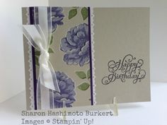 a close up of a greeting card with flowers on it and the words sharon hashi to bunker images stampin'up