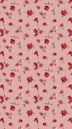 a pink background with red and white flowers