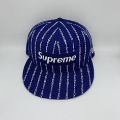 Supreme Text Stripes Box Logo 7 1/8 59fifty New Era Hat Fitted Cap Brian White, New York Yankee Hat, Label Ideas, New Era Snapback, New Era 39thirty, New Era Hat, New Era Fitted, Hat Box, Box Logo