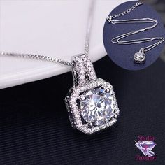 This luxurious necklace measures 18" with a 2" extender and lobster clasp. It is a very delicate necklace, perfect for any occasion. Platinum Chain, Hari Valentine, Square Necklace, Statement Choker Necklace, Silver Plated Necklace, Rhinestone Jewelry, Rhinestone Necklace, Chains Jewelry, Diamond Pendant