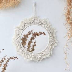 PRICES MAY VARY. ACRYLIC MIRROR - Decorating mirror with macrame fringe will draw the eye and make your room more elegant.Can be placed alone or stacked with others, it goes great with woven mirror EASY FOR HANGNING - With 1 comb ,you can easily hang it on the wall with hooks or nails.Please kindly comb the macrame tapestry before you hanging it up,so that it will looks more beautiful HANDMADE MATERIAL - This Handmade macrame hanging wall mirror is made of cotton and mirror.Great gifts for your Round Macrame, Round Mirror Decor, Boho Mirror, Macrame Mirror, Mirror Wall Bedroom, Hanging Wall Mirror, Nursery Gift, Macrame Hanging, Boho Wall Hanging