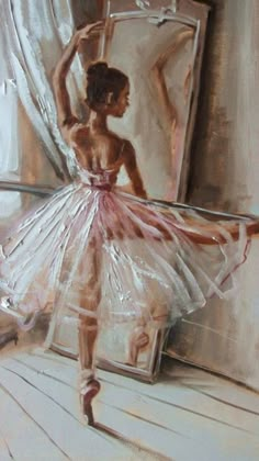 a painting of a ballerina in front of a mirror