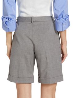 Crafted Of A Stretch Wool Blend, These Shorts Are Cut In A Mid-Length Silhouette With Rolled Cuffs. Belt Loops Button Closure Zip Fly 97% Wool & 3% Spandex Dry Clean Made In Usa. Womens - W Contemporary > Saks Off 5th. Twp. Color: Light Heather. Size: 6. Workwear Bermuda Shorts With Short Inseam And Stretch, Stretch Bermuda Shorts For Work With Short Inseam, Rolled Hem Bottoms For Workwear, Classic Flat Front Bottoms, Stretch Bermuda Shorts For Work, Summer Workwear Shorts With Button Cuffs, Fitted Bermuda Pants For Work, Relaxed Fit Bermuda Pants For Work, Mid Length