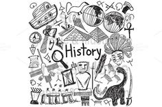 the word history surrounded by hand drawn doodles and other things on a white background