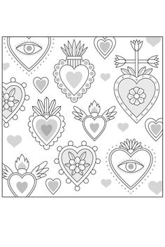 an adult coloring book with hearts, flowers and eyeballs on the cover for color therapy