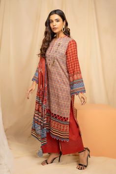 Lakhany D#12 Komal Prints 3 Piece Multi Color Dupatta, Lawn Work, Organza Sleeves, Unstitched Dress Material, Suit Fabric, Pakistani Outfits, Fabric Stores Online, Wearing Clothes, Designer Suits