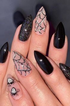 Hallowen Ideas, Cute Halloween Nails, Gothic Nails, Pumpkin Nails, Goth Nails, Glamorous Nails