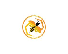 a logo for a bee that is yellow and black with an insect on it's back