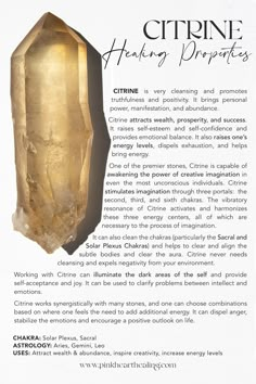 Citrine Crystal Aesthetic, Crystal Healing Chart, Creative Imagination, Crystal Guide, Crystals Healing Properties