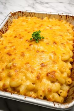 a casserole dish with macaroni and cheese