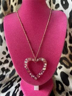 Betsey Johnson Lily Flower Pink Ombre Lucite Jeweled Heart Crystal AB Necklace | eBay Pink Heart Necklace, Insta Model, Mermaid Artwork, Ombre Pink, Flower Collection, Heart Crystal, Betsey Johnson Jewelry, Crystal Ab, Pink Ombre