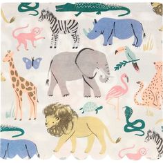 an animal themed napkin with various animals on it