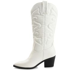 A classic cowgirl bootie reimagined for the modern fashionista the Chantry by Journee Collection. This pointed-toe boot with western stitch details and soft vegan leather is the most stylish way to embrace your country roots. A block heel and a 4 mm Tru Comfort Foam� footbed add comfortable height to this mid-calf design. At Journee Collection our boot styles will have your outfit looking even better than before. They will give you that finishing touch that will have your outfit looking straight Trendy Boots For Western-themed Events In Spring, Chic Ranch Boots For Spring, Chic Spring Boots For Ranch, Chic Spring Ranch Boots, Western Style Mid-calf Boots With Reinforced Heel For Winter, Chic Heeled Boots For Rodeo In Spring, Trendy Winter Ranch Boots, Trendy Ranch Winter Boots, Spring Wide Calf Heeled Boots For Ranch