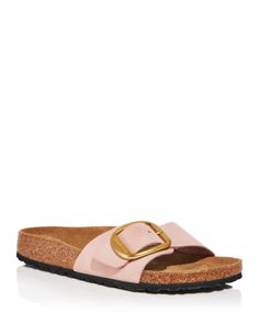 Birkenstock Women's Madrid Big Buckle Sandals Suede Footbed Sandals With Tang Buckle And Round Toe, Summer Sandals With Brass Buckle And Round Toe, Summer Beach Sandals With Brass Buckle, Spring Slip-on Footbed Sandals With Tang Buckle, Casual Sandals With Brass Buckle For Summer, Casual Summer Sandals With Brass Buckle, Casual Open Toe Sandals With Brass Buckle, Casual Beach Sandals With Brass Buckle, Beach Sandals With Brass Buckle And Round Toe