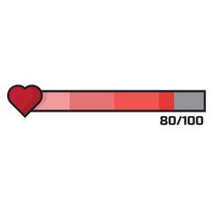 an arrow with a heart on it and the words 80 / 100 written in red