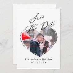 save the date card with a heart shaped photo