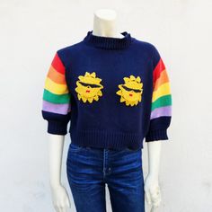 Brand: Emma Mulholland Descrip: Rainbow Knit Sun Crop Sweater Size: S Fabric: 100% Cotton Condition: Pre-Owned, Good! *Not Sure If It Was A Hole That Was Stitched Up Or Part Of Design - See Last Image *Light Wear Otherwise With No Major Notable Flaws Approx Msmts Taken Flat Pit To Pit: 21" Shoulder To Hem Length: 16" No Addlt. Msmts/Photos Crosslisted On Multiple Platforms Ships In 1-2 Biz Days Reasonable Offers & Bundles Welcome! No Trades! Follow For More Insta: @Jlynnfarmer Vintage Crop Limited Patches Pride Sweater, Crop Sweater, Cropped Sweater, Follow For More, Colorful Sweaters, Sweater Sizes, Sweaters For Women, Rainbow, Sun