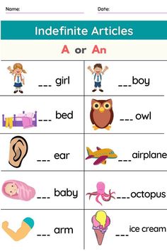 worksheet for kids to learn english with pictures and words in the form of letters