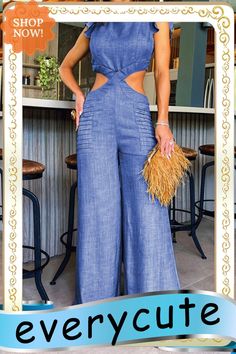 Green Casual Simplicity Solid Flounce O Neck Regular Jumpsuits Casual Cutout Jumpsuits And Rompers For Spring, Casual Spring Jumpsuits And Rompers With Cutout, Casual Summer Jumpsuits And Rompers With Cutout, Summer Casual Jumpsuits And Rompers With Cutout, Buy Now, Jumpsuit, Green