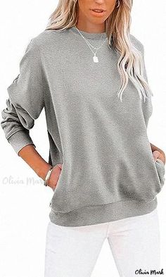 Olivia Mark - Casual Long Sleeve Color Block Sweater Round Neck Sports Sweatshirt Loose Pullover Sports Sweatshirt, Oversize Pullover, Loose Fit Shirts, Pullover Outfit, Loose Pullover, Sports Sweatshirts, Short Sleeve Bodysuit, Color Block Sweater, Pullover Sweatshirts