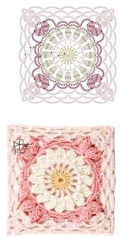 two crocheted doily patterns, one in pink and the other in white