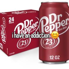 a can of dr pepper soda next to a box of 12 packs of 22oz