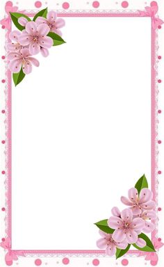 a pink frame with flowers and polka dots on the border, in the shape of a square