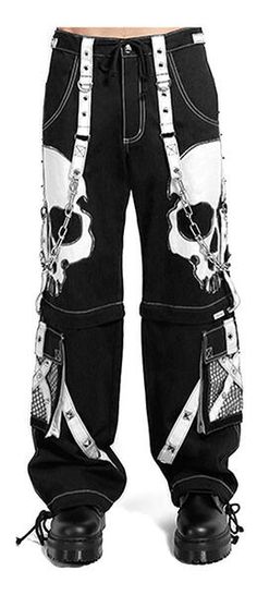 Emo Style Pants With Pockets For Concert, Emo Pants With Pockets For Concert, Edgy Halloween Pants With Pockets, Edgy White Pants For Streetwear, Emo Streetwear Bottoms With Pockets, Emo Style Bottoms With Pockets For Streetwear, Edgy Skull Print Bottoms For Alternative Fashion, Punk Style Bottoms With Skull Print For Alternative Fashion, Edgy Bottoms With Skull Print For Alternative Fashion