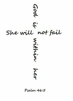 a cross with the words she will not fail written in black ink on white paper