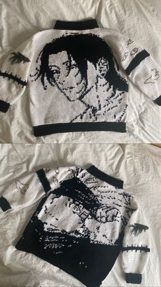 two knitted sweaters are laying on top of each other in the same pattern