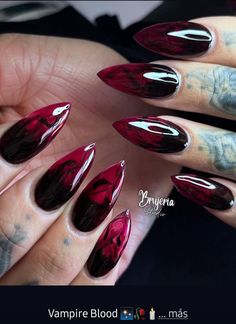 Vampire Fingernails, Halloween Vampire Nails, Blood Nails Acrylic, Devil Nails Halloween, Vampire Acrylic Nails, Halloween Nails Vampire, Witch Halloween Nails, Red Gothic Nails, Bat Nail Designs