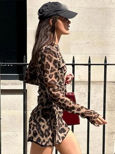 Sexy Leopard Print Mini Dress Women Slim Long Sleeve O-neck Dresses 2024 Spring Summer Vintage High Cheetah Print Outfits, Stile Kylie Jenner, Leopard Outfit, Leopard Print Bodycon Dress, Street Dress, Looks Street Style, Dress Crafts, Leopard Print Dress, Printed Mini Dress