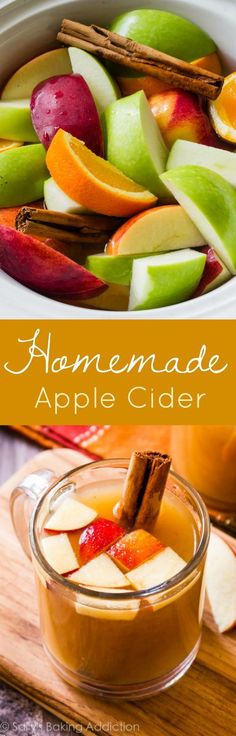 homemade apple cider with cinnamon sticks and apples