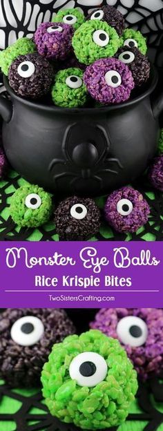 monster eye balls rice krispie bites for halloween