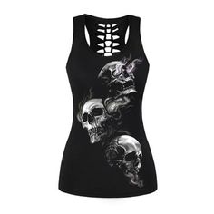 Are you a rebellious woman? Discover this beautiful tank top that has been designed for the most devoted women to Gothic. Dress according to your passion! High-quality 3D printing: A deadly look in any situation Material: Polyester, Spandex. Comfort: shoulder openings for a better range of motion Anti-bacterial anti-smell: ionization of the fibers to stay dry FREE STANDARD SHIPPING Refer to the size guide below. It is recommended to take 1 size above your usual size. Skull Clothes, Gothic Tank Tops, Skull Top, Skull Tank, Workout Tops For Women, Skull Clothing, Long Tank Tops, Vest Tops, Halloween Vampire