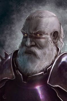 an old man with white hair and beard wearing armor