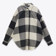 Lapel Collar Shirt With Long Sleeves With Pleated Cuffs. Side Vents At Hem. Front Button Closure. Gray / Beige Size Medium Red Checked Shirt, Oversized Button Down Shirt, Oversized Flannel, Zara Shirt, Shirt Embroidery, Plaid Jacket, Plaid Flannel Shirt, Red And Black Plaid, Collar Shirt