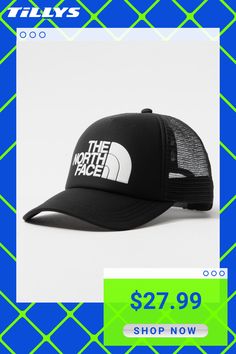 The North Face Logo Trucker Hat. Logo Screened On Front. Mesh Back. North Face Tag At The Adjustable Snap Closure. Curved Bill. 100% Polyester. Imported. The North Face Summer Hats For Outdoor Activities, The North Face Curved Brim Hats For Summer, Casual The North Face Hats For Outdoor, Casual The North Face Hat For Outdoor Activities, Black The North Face Hats For Outdoor Activities, The North Face Outdoor Hat, The North Face One Size Outdoor Hat, Adjustable The North Face Hats For Outdoor Activities, The North Face Outdoor Hats With Curved Brim