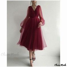 Olivia Mark - Long-Sleeved Comfortable Wrap Dress for Women Gaun Koktail, Elegance Dress, Blush Pink Dresses, Evening Dresses With Sleeves, فستان سهرة, Long Sleeve Midi Dress, Evening Dresses Prom, Looks Vintage, Amelie