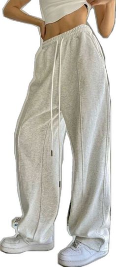 Gray High-waist Drawstring Pants, Gray Wide-leg Sweatpants With Drawstring, Gray Wide Leg Sweatpants With Drawstring, Gray Full Length Drawstring Bottoms, Trendy Gray Pants With Drawstring, Gray Sweatpants With Drawstring, Gray Drawstring Sweatpants, Gray High-waist Bottoms With Drawstring, Trendy Tapered Leg Leisure Bottoms