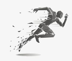 an abstract image of a running man made out of shattered pieces, on a white background