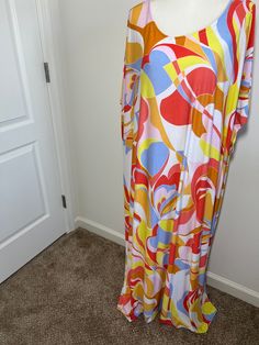 "70's vibe, Disco, Party, Retro, Abstract, Whimsical, Kimono,Kaftan,Moomoo, Muu Muu,Roper dress,Boo Boo,Loose fitting flowy Dress, Dress.1size4most. Handmade... 53\" from shoulder to bottom of dress. One size fits most. Message me for custom sizes, or to lengthen or shorten. Ships Free in the US only" Loose Flowy Dress, Kimono Kaftan, Retro Abstract, Disco Party, Flowy Dress, Dress Clothes For Women, Custom Sizing, Loose Fitting, Dress Outfits