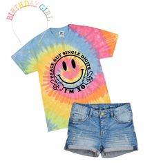 This listing is for a 10th birthday girl in rainbow tie dye with the wording Peace out Single digits I'm 10. This shirt design is super trendy for Preppy Tweens who love the smiley faces. Perfect birthday shirt or birthday gift to pair up with denim or leggings Unisex tie dye shirt runs true to size Follow us on Instagram: Tutuspoiled_boutique Tag us on Instagram: #tutuspoiledboutique Multicolor T-shirt For Birthday And End Of School Year, Casual Spring Birthday T-shirt, Casual T-shirt For Birthday In Spring, Casual Spring T-shirt For Birthday, 10 Year Birthday, Double Digit Birthday, Double Digits Birthday, Peace Out Single Digits, 10th Birthday Girl