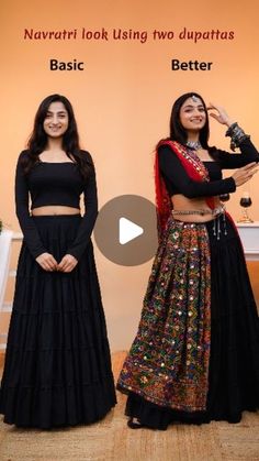 Dupatta As Skirt, Garba Draping Styles, Navratri Simple Look, Black Skirt Outfit Traditional, Navratri Skirt And Top, Navratri Skirt Outfit, How To Style Dupatta For Navratri, Dupatta For Navratri, Dandiya Dupatta Draping